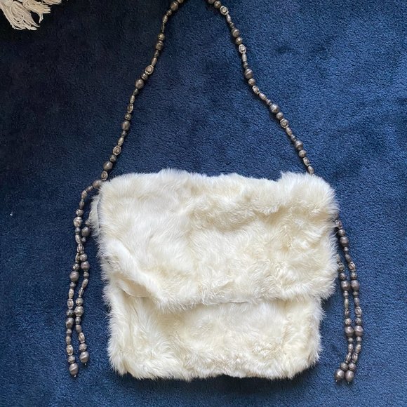 Desmo Italian Winter White Rabbit Fur Hobo Bag - Picture 3 of 7